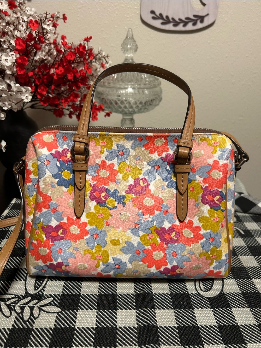 Coach Peyton Floral Bennett Leather Mini Satchel in Multi Pink Coral Like New! - Picture 2 of 16